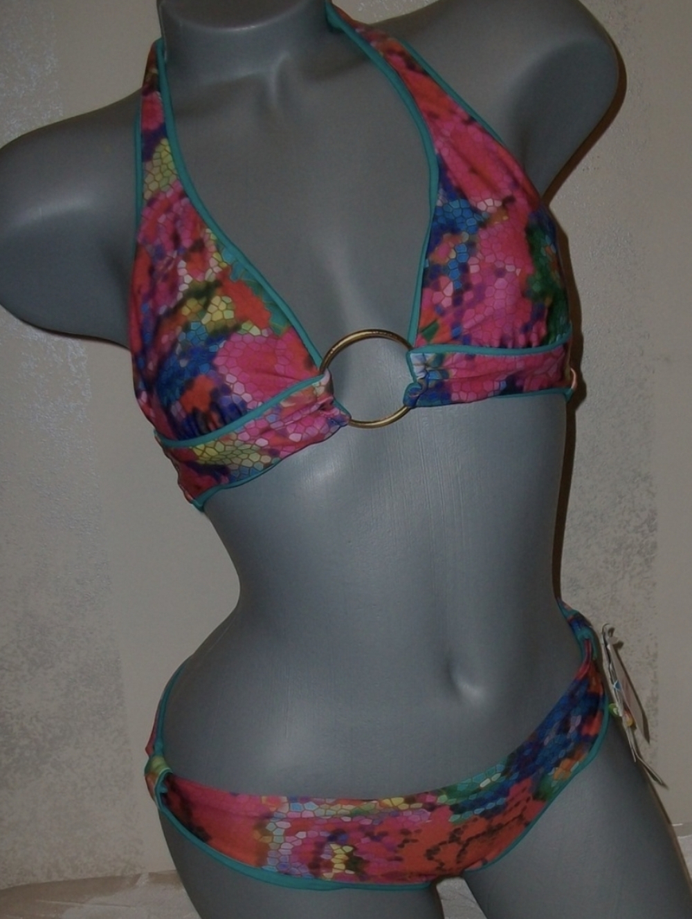 NWOT Victoria's Secret X Becca Swim Reversible Multicolor Ring-Front Bikini Y2K